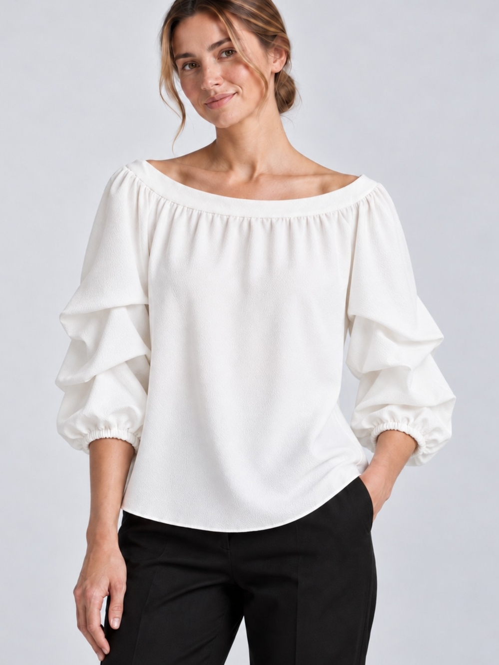 Stefano Lompas Ivory Statement Blouse Sculptural Sleeves Size S